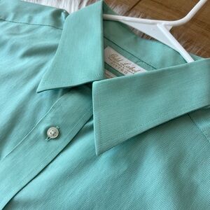 Roundtree & Yorke Gold Label Men's Fitted Dress Shirt Green 16.5 33 Non-Iron